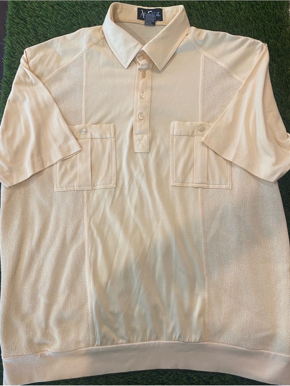 Alan Stuart Men's XL Regular Light Yellow Solid Polo Shirt Short Sleeve Collared